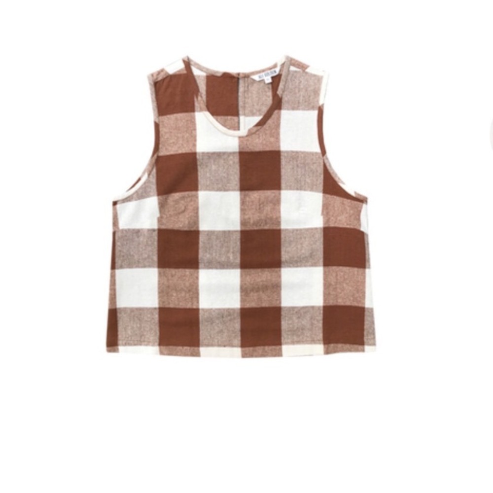 ALI‎ GOLDEN Silk Crewneck Tank In Chestnut Plaid Size Small